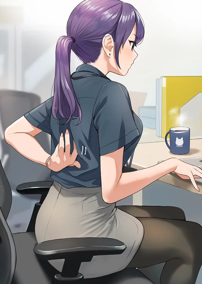 Back... - Anime, Anime art, Original character, Pixiv, Girls, Office, Back