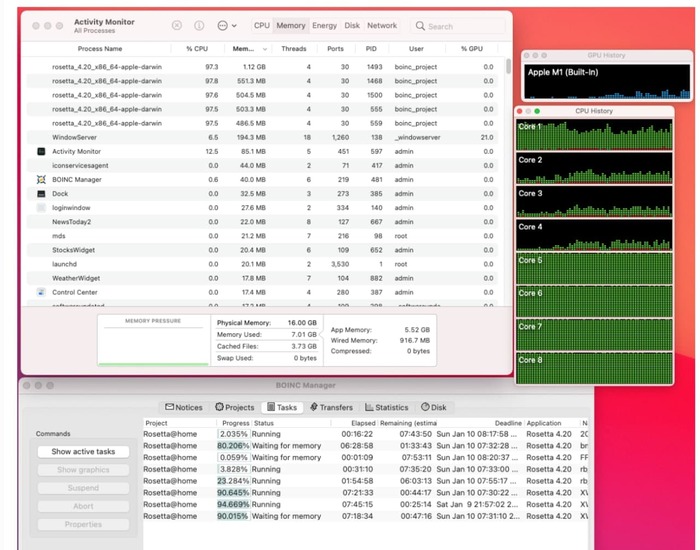 А вот кто то уже компьютер Мас мини с процессором М1 от Эппл использует в проекте Rosetta@Home