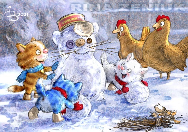 Snowman - cat, snowman, Rina Zenyuk