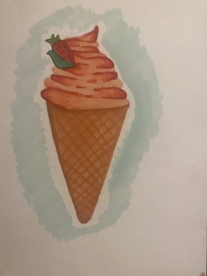 Ice cream (to be honest, I can draw more beautifully in my style) I tried to draw it - Ice cream, Advertising, Art, Drawing