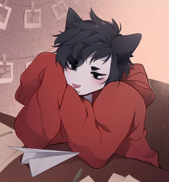 Reply to the post “I'm here, waiting for you” - Furry, Furry comics, Furry feline, Furry cat, Paper airplane, Fumiko, Furry art, Art, Reply to post, Hoodie