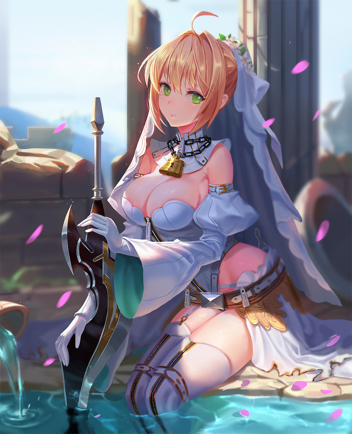 Nero Bride , Anime Art, Fate, Fate-extra, Fate Extra CCC, Saber Bride, Nero Claudius