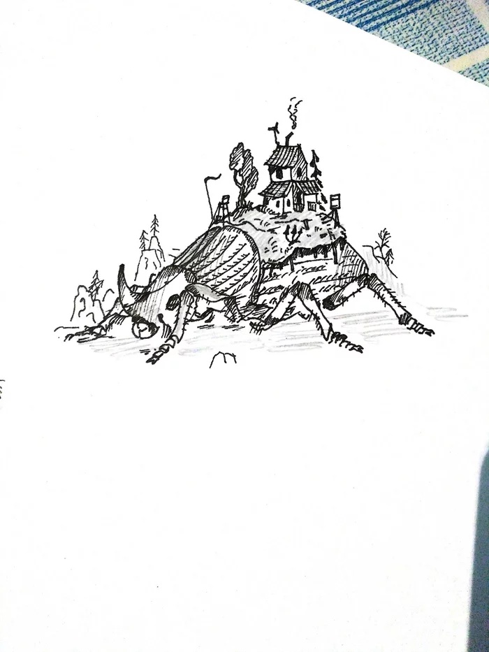 House on a bug - My, Pen drawing, Жуки