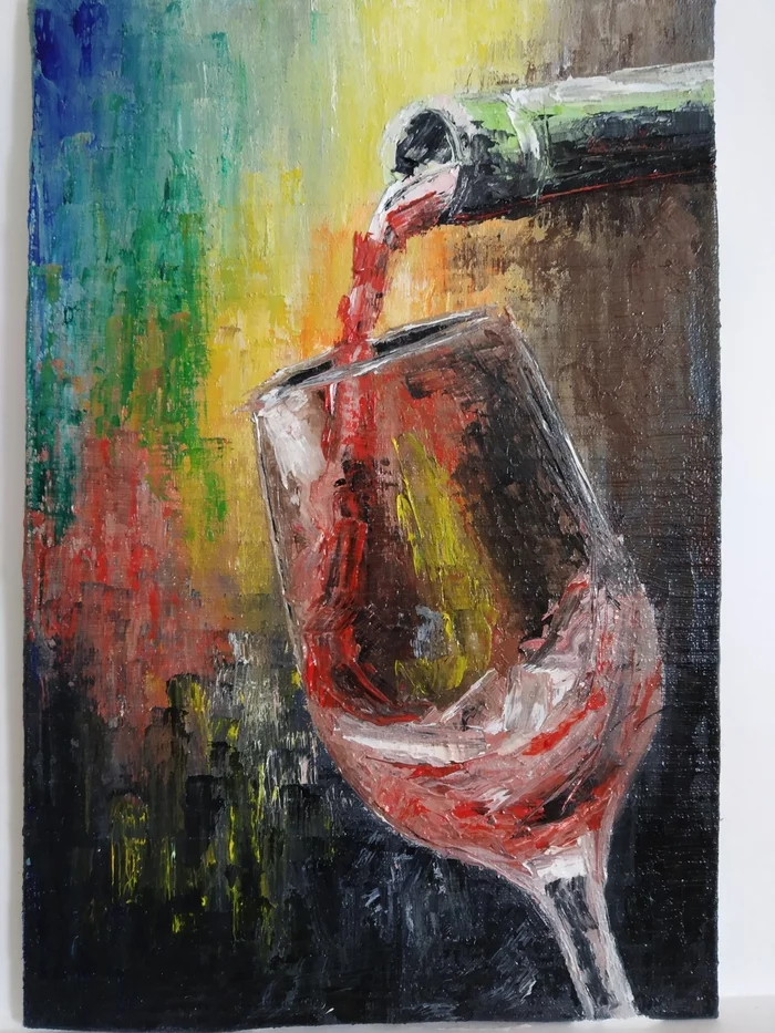 Red wine - My, Oil painting, Wine, Palette knife, Beginner artist