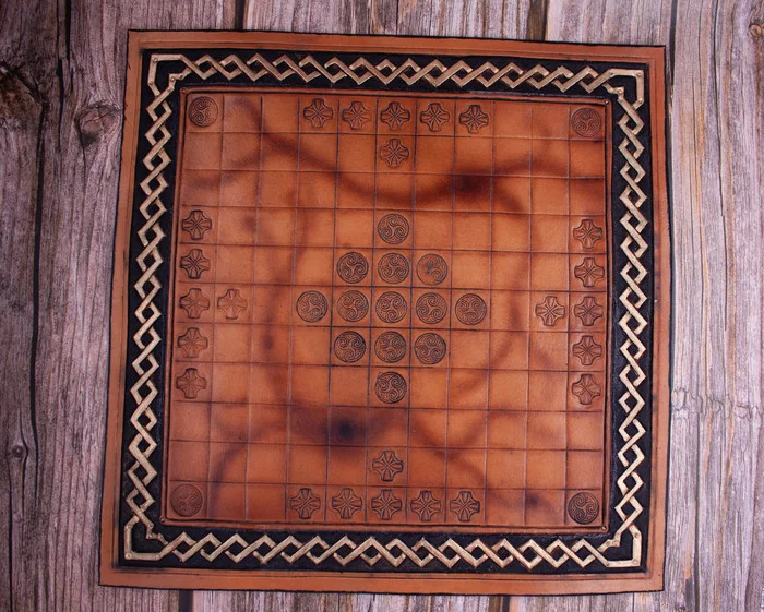 Hnefatafl or Viking chess - My, Hnefatafl, Board games, Leather products, Leather, Longpost, The photo, Викинги, Handmade, 3D печать, Needlework without process