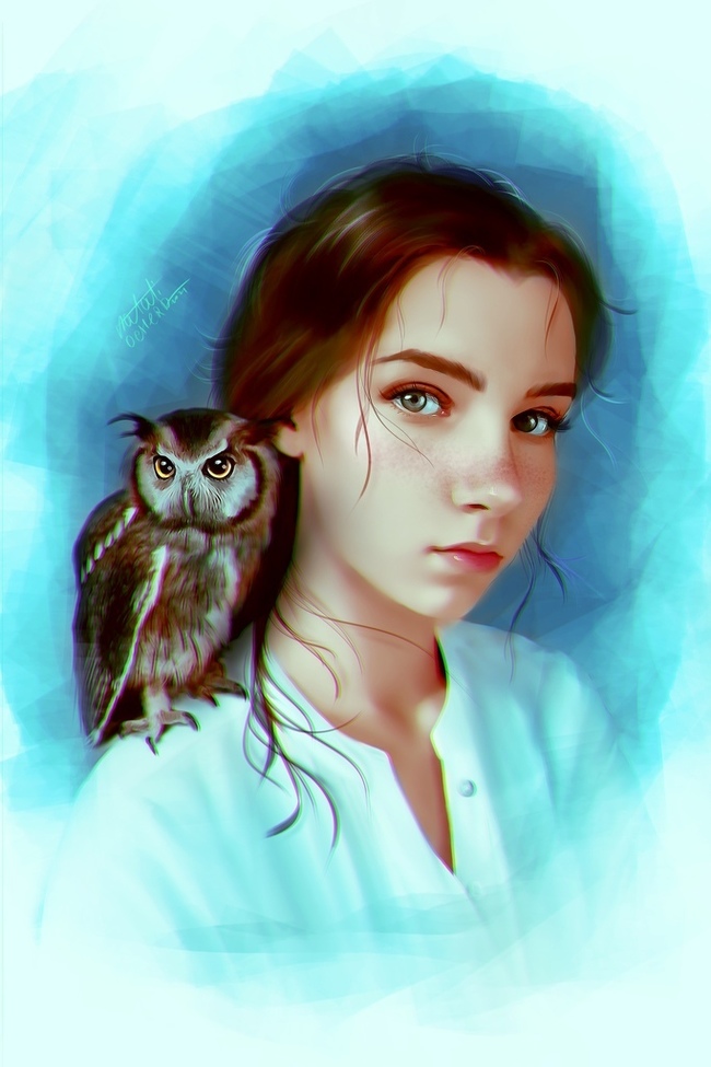 Sofia and the owl - My, Photoshop, Colorization, Portrait, Treatment