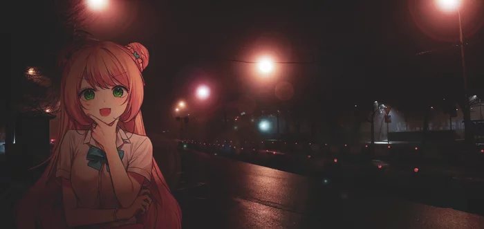 Night walk - My, Photoshop, Anime, Girls, 2D Among Us