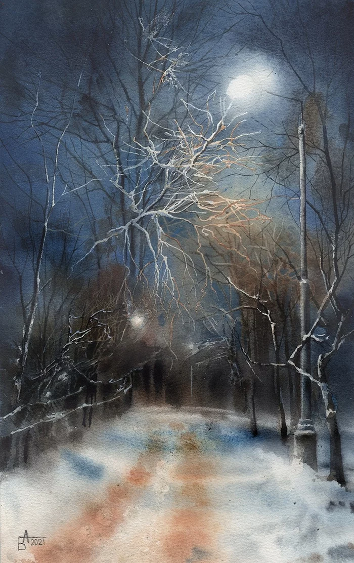 Winter landscapes - My, Drawing, Watercolor, Creation, Landscape, Artist, Longpost