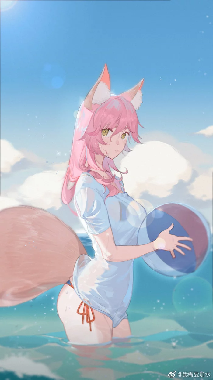 Tamamo - Fate, Fate Grand Order, Tamamo no Mae, Аниме, Anime Art, Арт, Девушки, Animal Ears, Хвост, Купальник