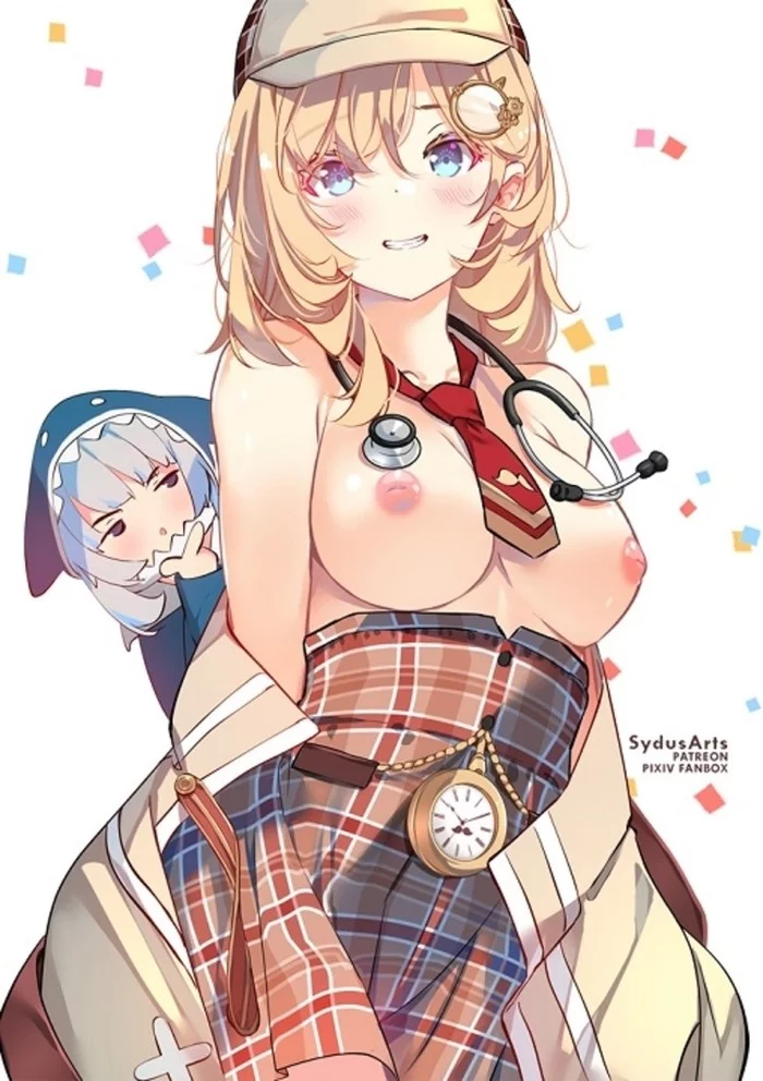 Amelia - NSFW, Art, Anime art, Hand-drawn erotica, Erotic, Virtual youtuber, Hololive, Watson amelia, Breast, Girls, Sydusarts