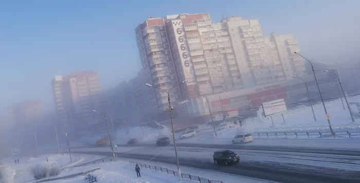 Морозное туманное утро - Моё, Мобильная фотография, Зима, Усть-Илимск, Города России, Туман