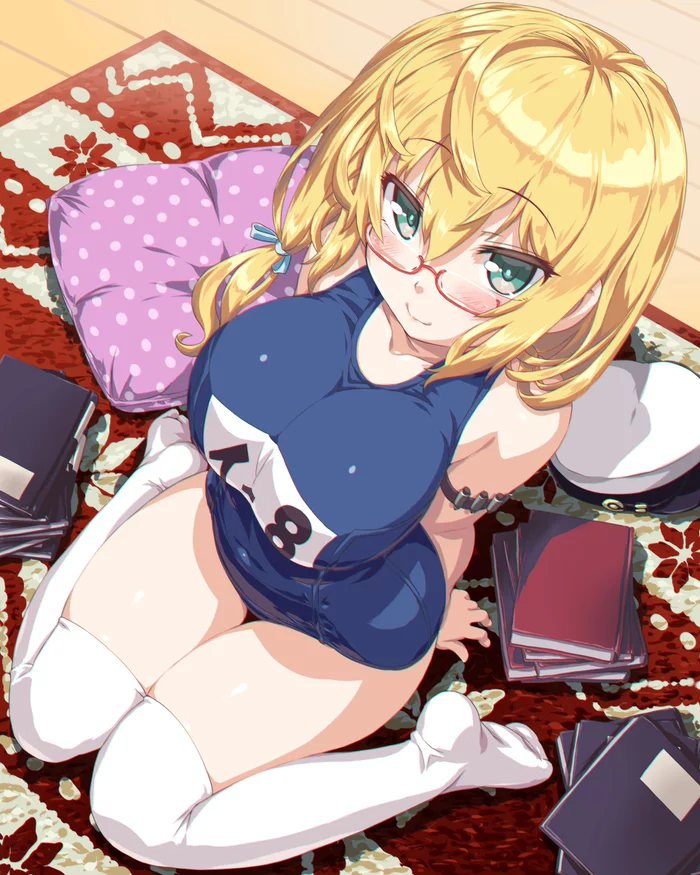 Hachi (I-8) - NSFW, Anime, Art, Anime art, Kantai collection, Hachi, Girls, Humanization, Submarine, Stockings, Swimsuit, i-8