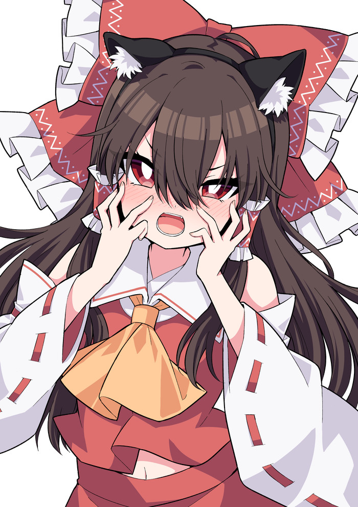 Neko Miko Reimu Touhou, Hakurei Reimu, Anime Art, Animal Ears, , 
