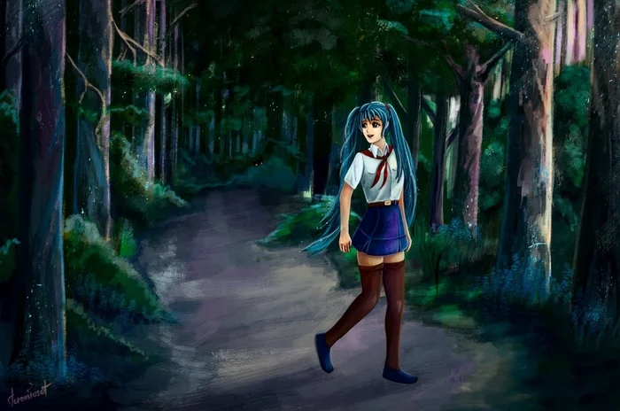 And why does it feel like someone is watching me? - Endless summer, Visual novel, Hatsune Miku, Julia, Art, Old camp