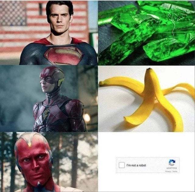 Weaknesses of superheroes - Superman, Flash, Vision, Kryptonite, Banana, Captcha