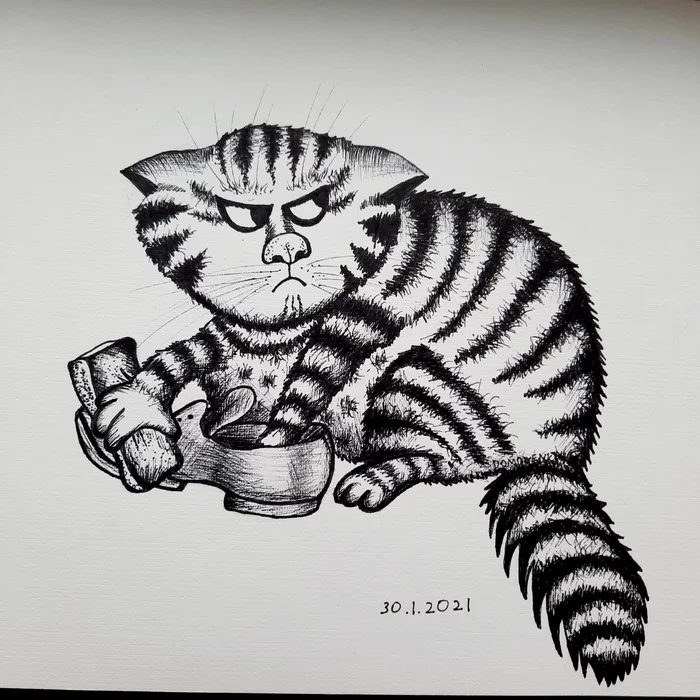 Harmful cats)) - My, cat, Pen drawing, Creation