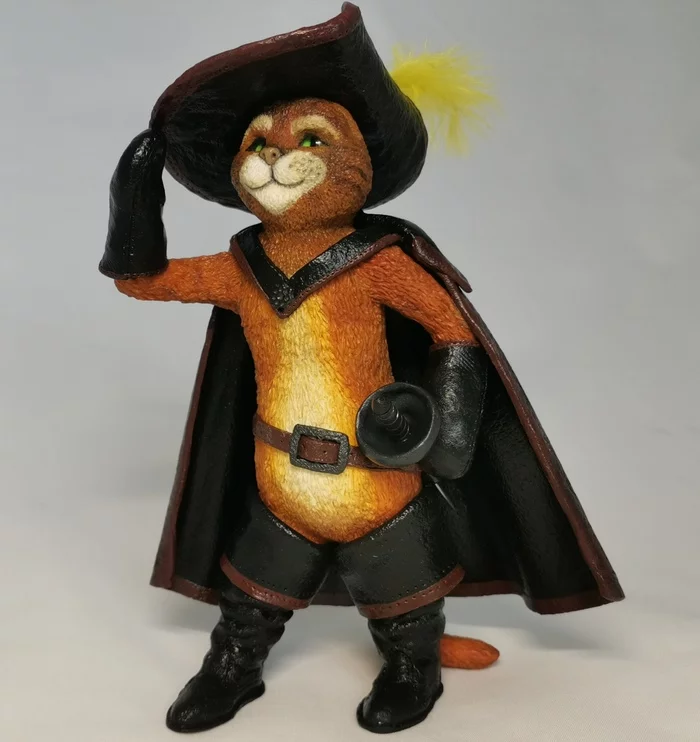 Puss in Boots - My, Puss in Boots, Figurines, Polymer clay, Collectible figurines, cat, Longpost, Needlework without process