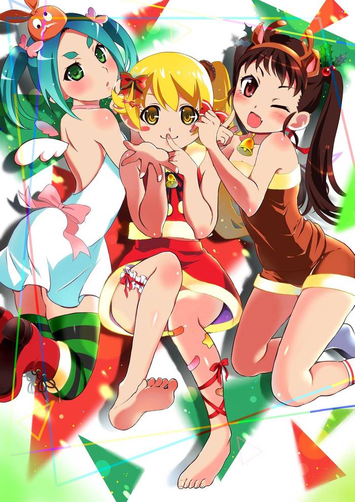 Full art has arrived) - Anime art, Loli, New Year, Yotsugi ononoki, Shinobu oshino, Hachikuji Mayoi, Monogatari series, Anime