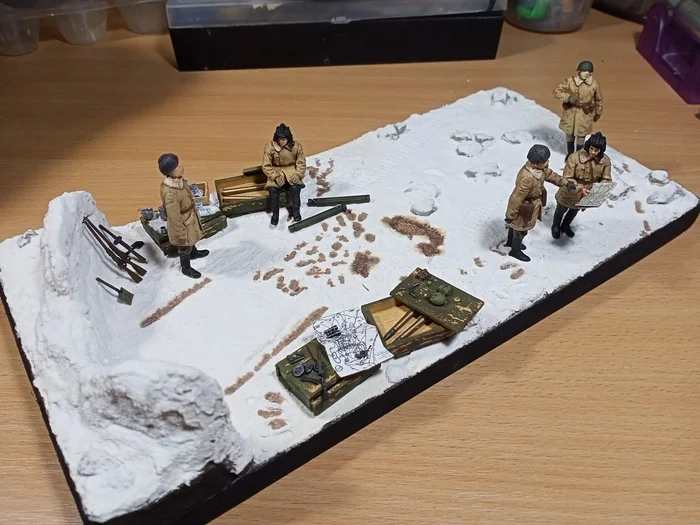 Redeployment. Stage 3. Landscape, figures, little things (1/35 MiniArt and homemade). Assembly Notes - My, Stand modeling, Modeling, Diorama, Miniature, Needlework with process, Assembly, With your own hands, Hobby, Tanks, A gun, Winter, Snow, Longpost