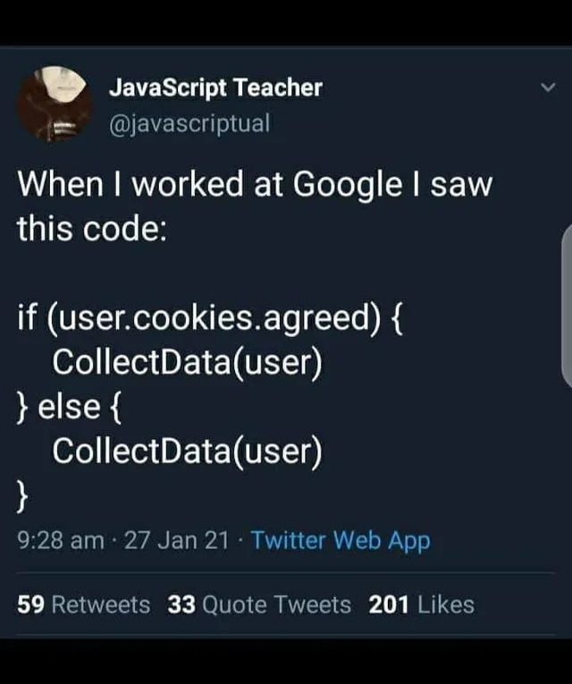 When I was working at Google, I saw this code - The code, IT, Programming, Twitter, Screenshot, Humor