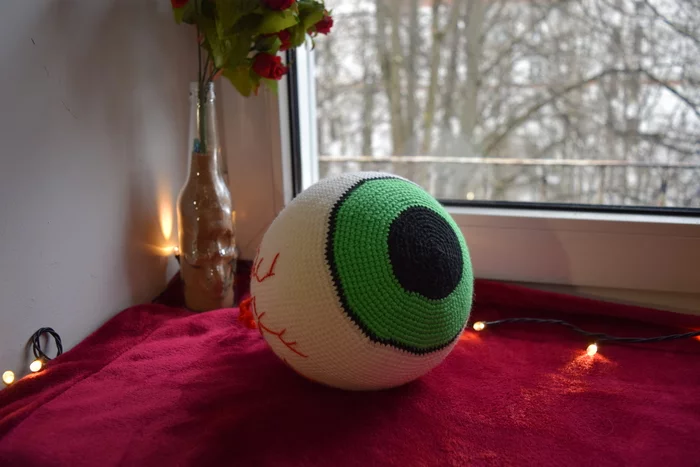 LARGE KNITTED EYE - My, Knitted toys, Crochet, Amigurumi, Quarantine, Needlework without process, With your own hands, Longpost, Terraria