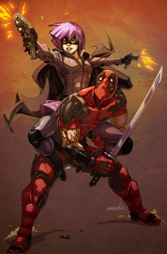 Hit-Girl x Deadpool - Дэдпул, Убивашка, Marvel, Кроссовер, Арт