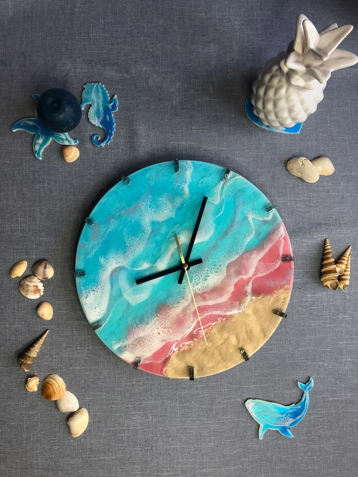 Pink sea - My, Clock, Wall Clock, Epoxy resin, Needlework without process, Decor, With your own hands, Sea, Longpost