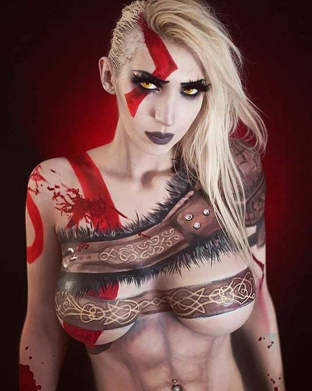 Kratos [God of War] / Intraventus - NSFW, Bodypainting, Cosplay, Kratos, Nudity, Boobs, Rule 63