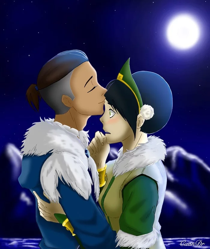 Sokka and Toph - My, Art, Drawing, Digital drawing, Avatar, Kiss, Fan art, Love, Pair, , Avatar: The Legend of Aang