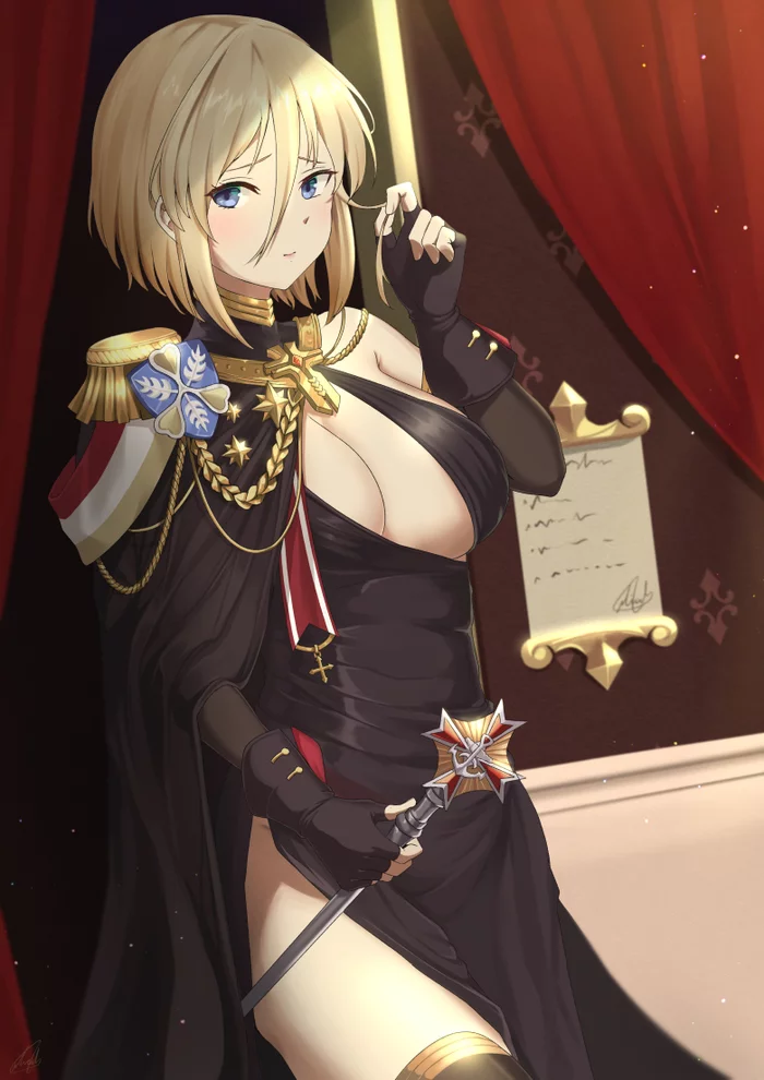 Bismarck - Аниме, Anime Art, Azur Lane, Bismarck, Грудь