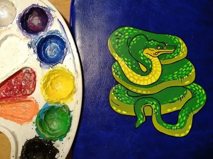 Notepad again. Let's continue the experiment. Other paints - My, Notebook, Leatherette, Serpent, Acrylic, Painting on fabric, Needlework with process, Handmade, Longpost