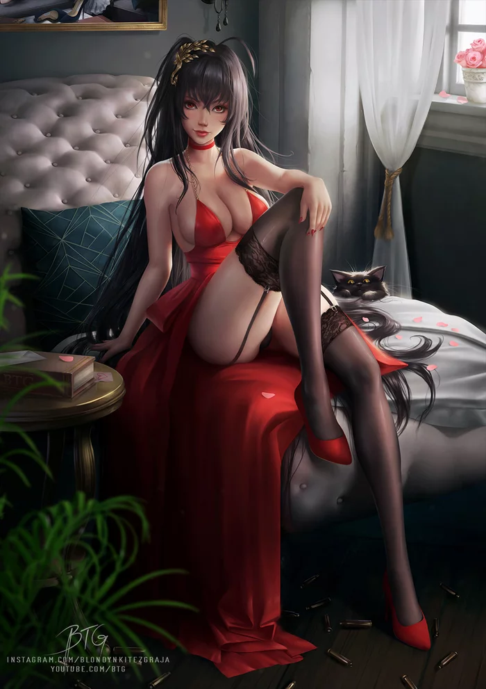 Taihou - NSFW, Аниме, Anime Art, Azur Lane, Taihou, Грудь, Панцу, Чулки, Blondynkitezgraja