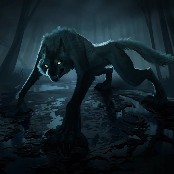 Haunting - Art, Drawing, Werewolves, Night, Monoflax