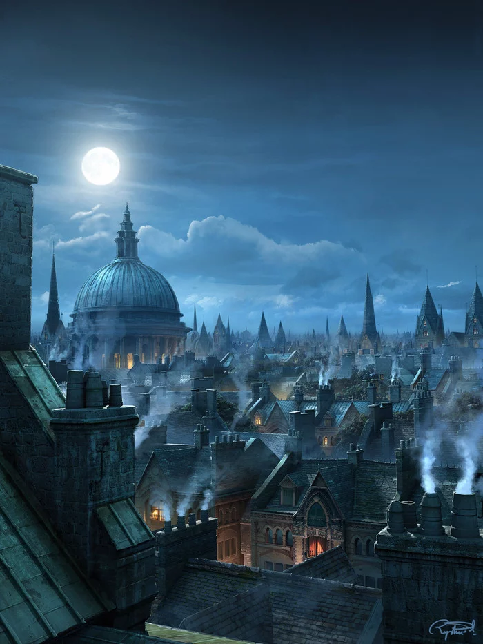 By the light of the moon - Art, Drawing, London, Great Britain, Roof, Raphael lacoste