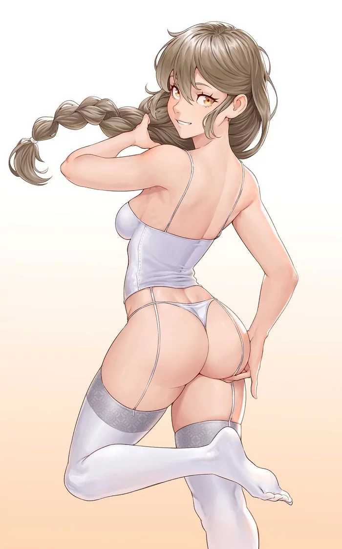 Anime Young Lady - NSFW, Art, Anime art, Visual novel, Girls, Erotic, Hand-drawn erotica, Underwear, Stockings, Booty, Pantsu, Back view, Original character, Cheshirrr