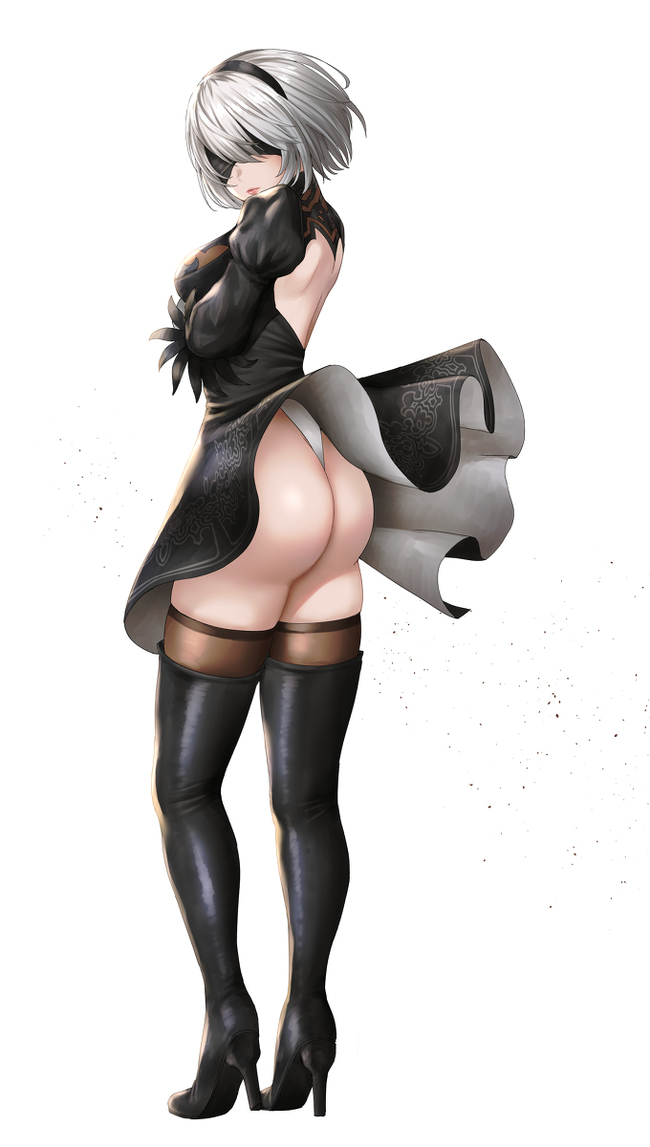 Yorhass 2B - NSFW, Art, Drawing, NIER Automata, Yorha unit No 2 type B, Girls, Erotic, Booty, Kuronerinka, Yorha unit no 9 type S, Longpost