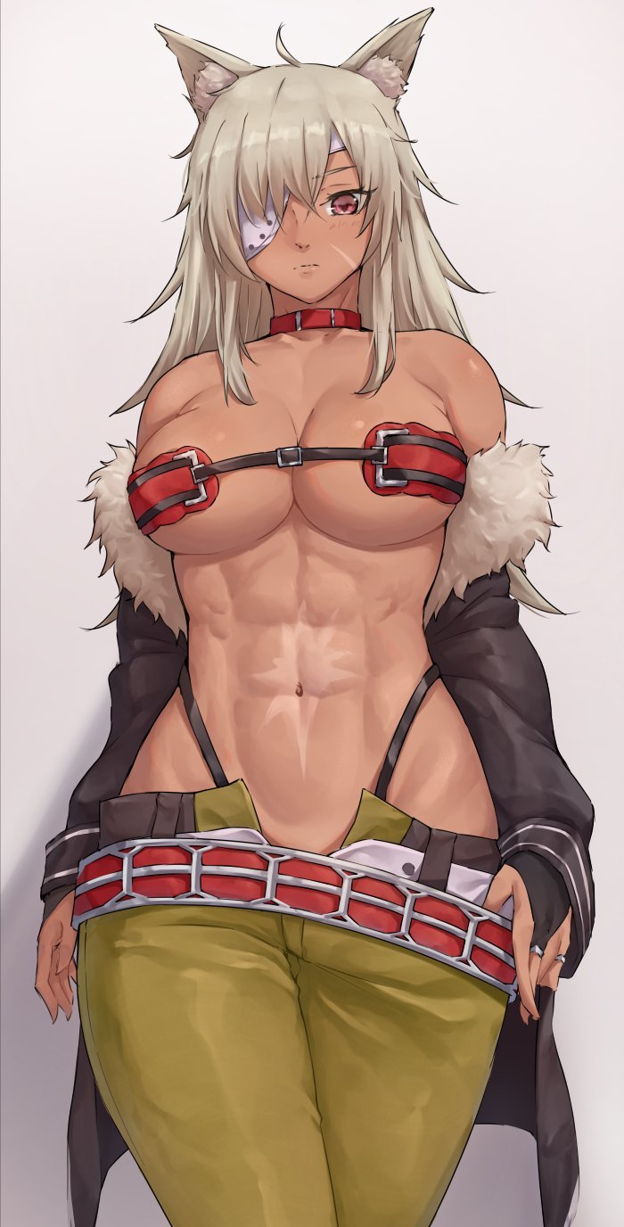 Ghislaine Dedoldia - NSFW, Strong girl, Art, Muscleart, Anime, Anime art, Ghislaine dedoldia, Mushoku tensei, Animal ears, Breast