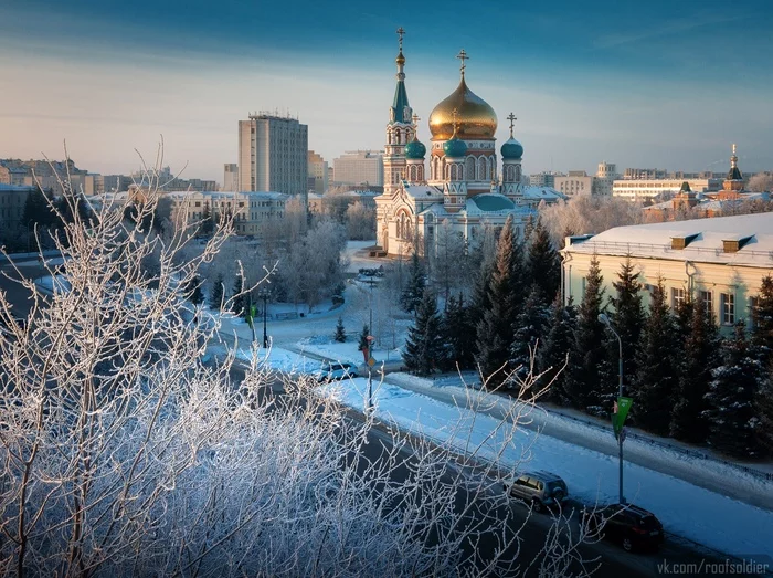 Открытка из Омска - Моё, Омск, Россия, Фотография, Фотограф, Алексей Голубев, Пейзаж, Уличная фотография, Архитектура, Руферы, Зима, Мороз, Храм, Церковь, РПЦ, Православие