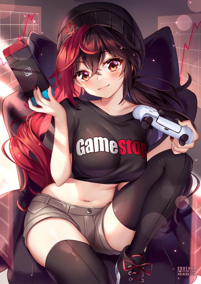 Gamestop-chan - Squchan, Anime Art, Gamestop, Хуманизация, Аниме