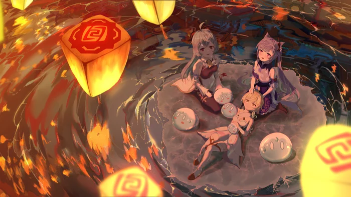 Sea Lantern Festival - Anime art, Anime, Lumine (Genshin Impact), Ganyu (Genshin Impact), Keqing (Genshin Impact), Genshin impact