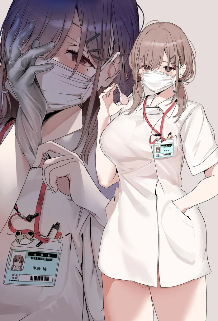 nurses - NSFW, Anime, Anime art, Original character, Marushin denwa0214, Nurses, Breast, Pantsu, Mask, Art, Girls, Longpost