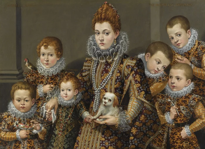 Fashionable portrait, or how Bianca gave birth to a crowd of children and remained in style - My, Painting, Painting, Art, Artist, Family, Portrait, Oil painting, Costume, Art history, The large family, Longpost