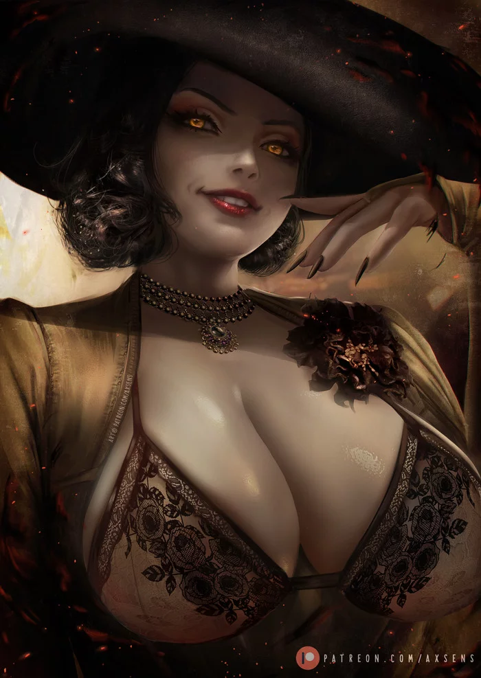 Alcina Dimitrescu - NSFW, Art, Games, Girls, Boobs, Lady Dimitrescu - Resident Evil, Axsens, Longpost, Resident Evil 8: Village