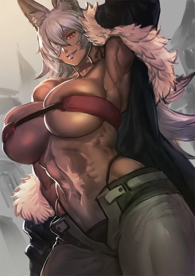 Ghislaine Dedoldia - NSFW, Strong girl, Art, Muscleart, Ghislaine dedoldia, Mushoku tensei, Anime, Anime art, Animal ears, Breast