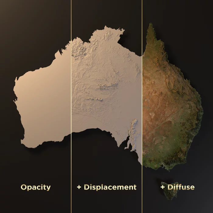 Relief map of Australia (8192x8192). Learning to make relief maps (part 1) - My, Cards, Relief, Interesting, A high resolution, Art Card, Arcgis, Geographic information systems, Australia, Longpost