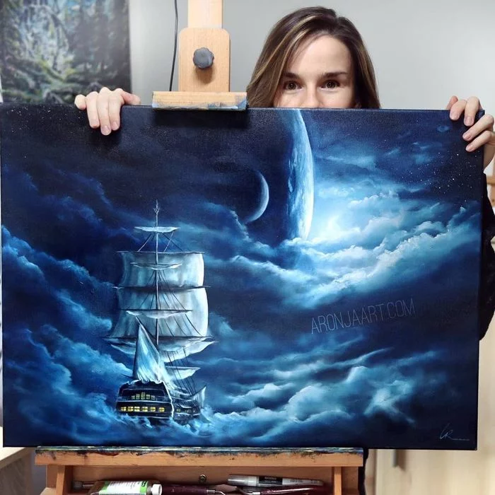 Waves of Dreams - Drawing, Ship, Clouds, Dream, Raffaela Cech, Art