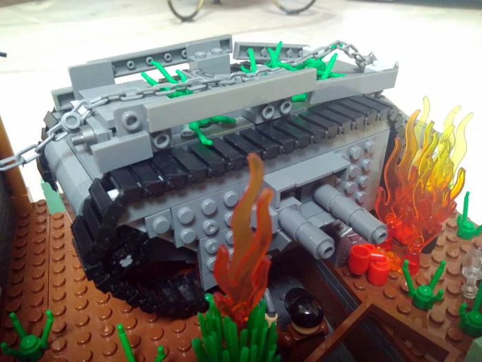 Attack on a British tank - My, Lego, Analogue, Tanks, Constructor, Enthusiasm, Hobby, Cubes, Toys, Ambush, The fight, Longpost