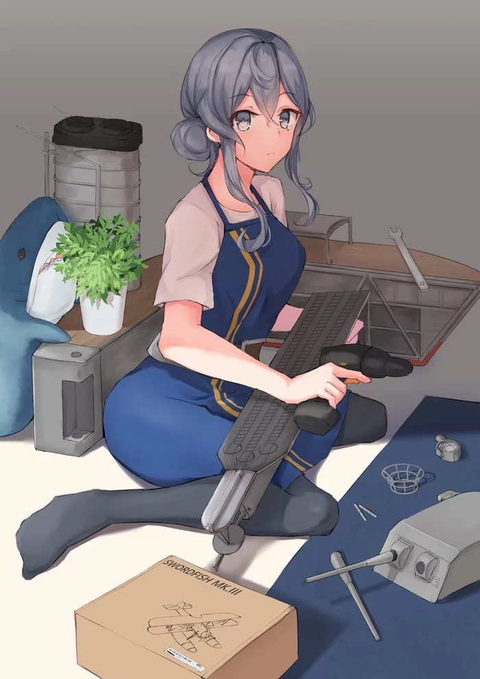 Gotland assembles its equipment - Kantai collection, Anime, Anime art, Gotland, Apron, Blohey, IKEA