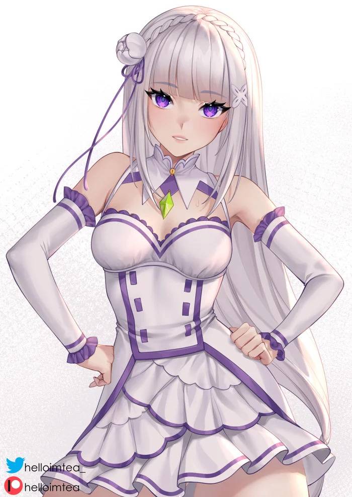 Emilia - NSFW, Anime, Anime art, Re: Zero Kara, Emilia, Breast, Pantsu, Longpost