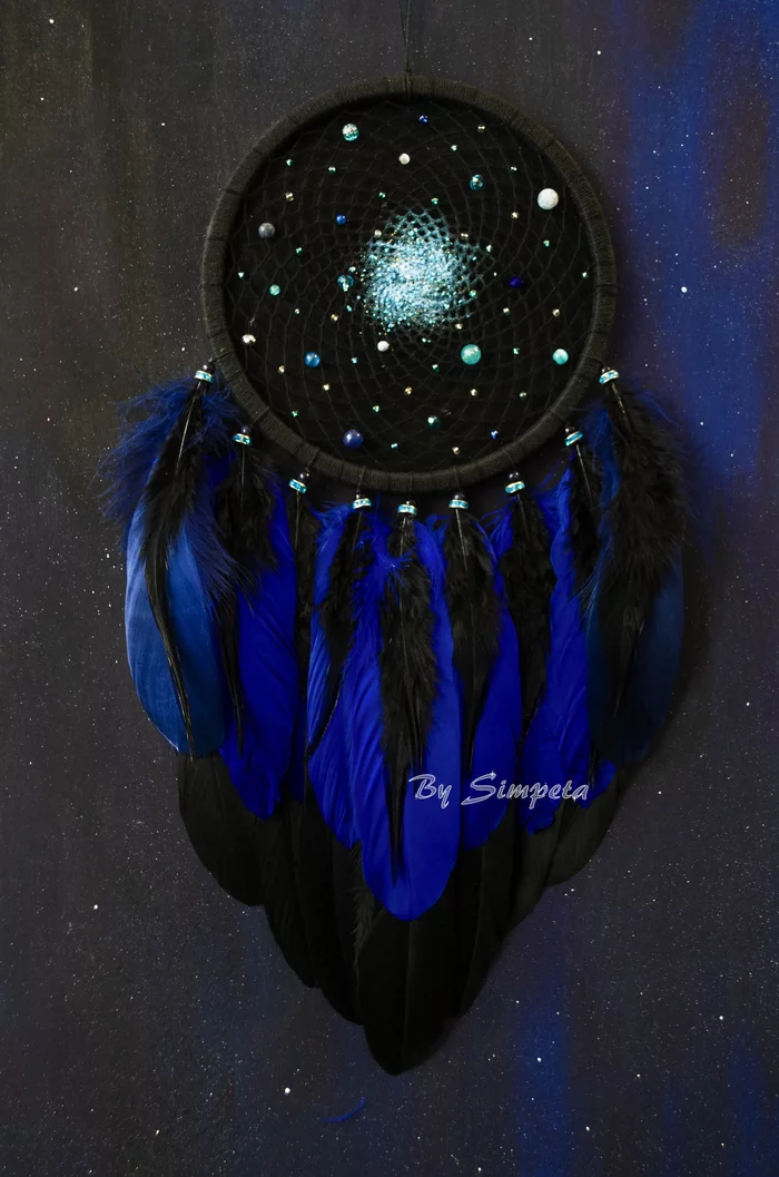 Dreamcatcher Lullaby of the Stars v 3.0 dark - My, Bysimpeta, Dreamcatcher, Handmade, Space, Needlework without process, Night, With your own hands, Hobby, beauty, Weaving, Stars, Needlework, Longpost